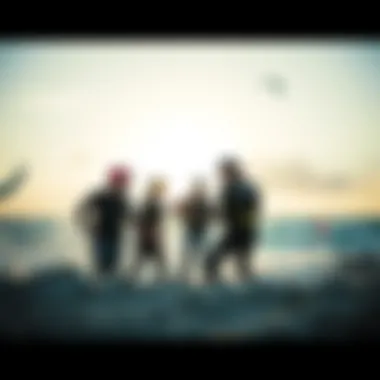 Collaborative Efforts in Competition Team collaboration during a kiteboarding event