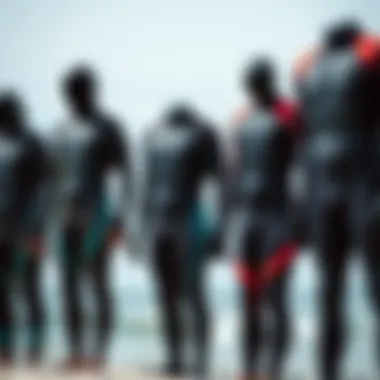 A diverse range of wetsuits displayed for selection