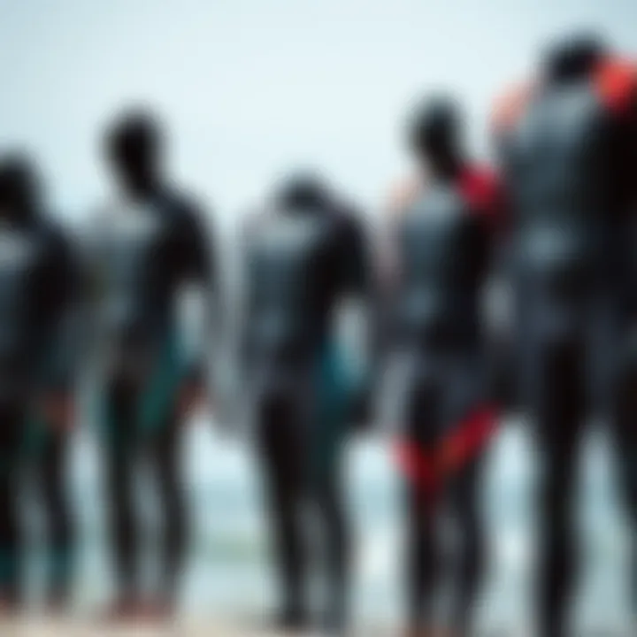 A diverse range of wetsuits displayed for selection