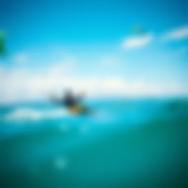 Scene of kiteboarding in varying water conditions