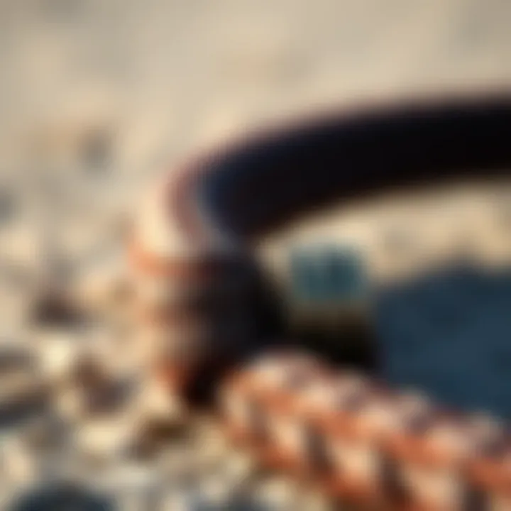 Close-up of coil leash material highlighting its strength and build.