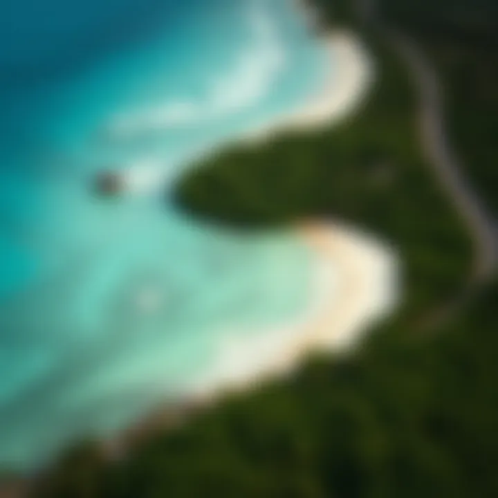 Aerial Perspective of Coconut Bay Beach Aerial view of Coconut Bay with lush surroundings