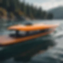 A close-up view of a hydrofoil board highlighting its design and technology