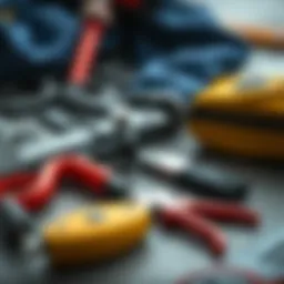 Essential dry suit repair tools arranged on a surface.