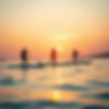 A Unique Experience on the Water Enthusiasts enjoying hover paddle boarding at sunset