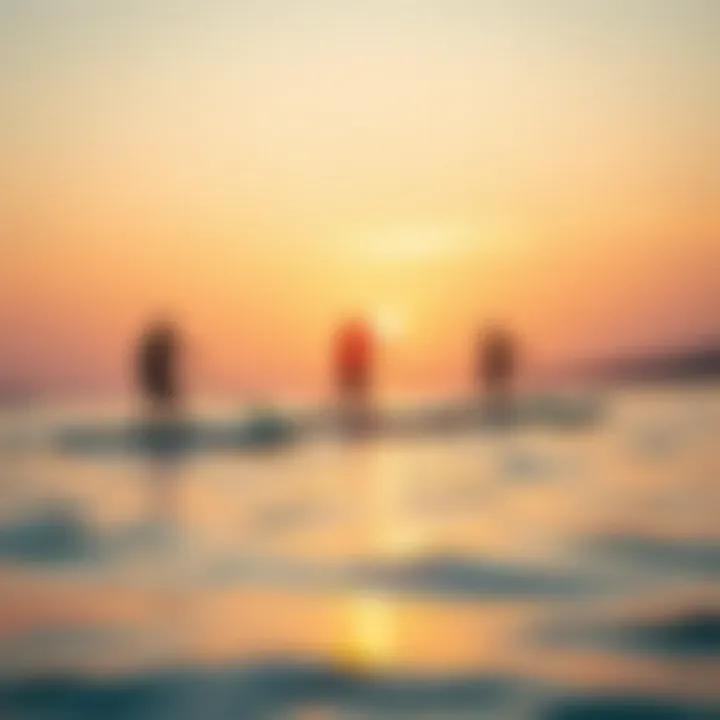 A Unique Experience on the Water Enthusiasts enjoying hover paddle boarding at sunset