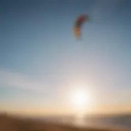 A vibrant kite soaring high in the sky during a kiteboarding session