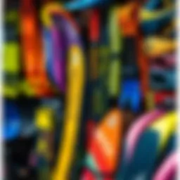 Vibrant kitesurfing gear displayed in a shop