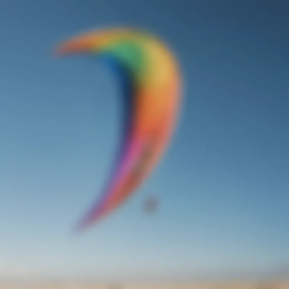 Vibrant power kite soaring against a clear blue sky