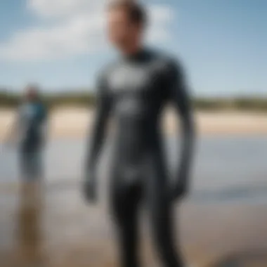 Wetsuit Options for Various Kiteboarding Conditions Diverse range of wetsuits displayed outdoors, catering to various kiteboarding conditions.