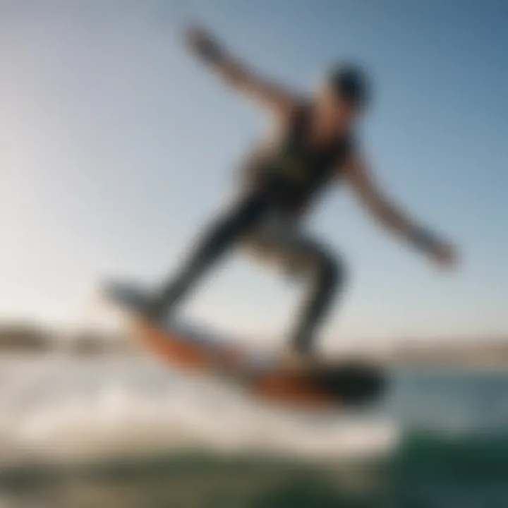 Kiteboarder wearing neoprene socks in action