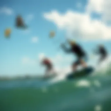 Intense Competition in Kiteboarding Competitors showcasing skills during an intense kiteboarding event
