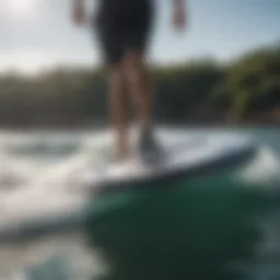 Close-up of a hydrofoil wakesurf board showcasing its sleek design