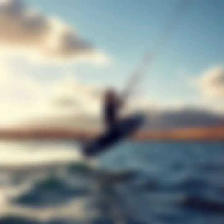 An aerial view of kiteboarders skillfully using foil kites on a scenic water landscape