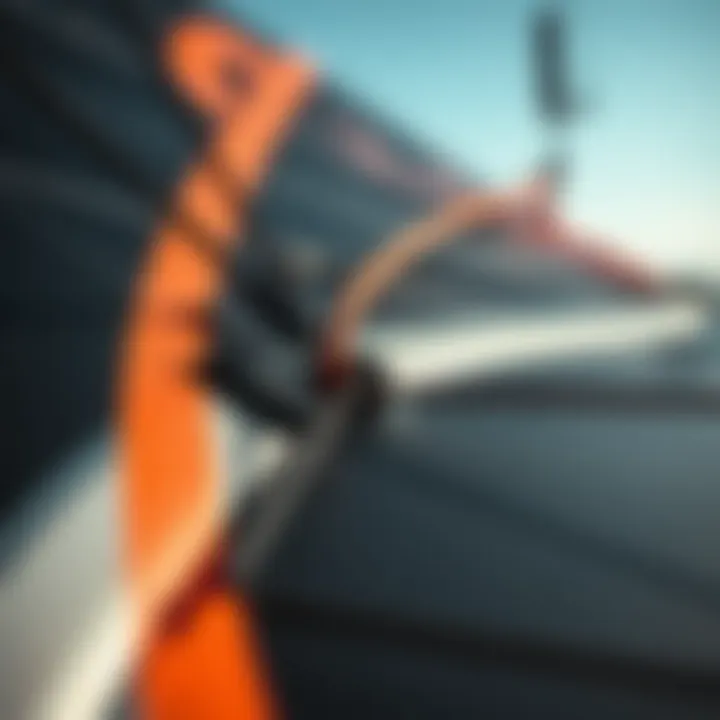 Close-up view showcasing the intricate design and materials of a modern foil kite