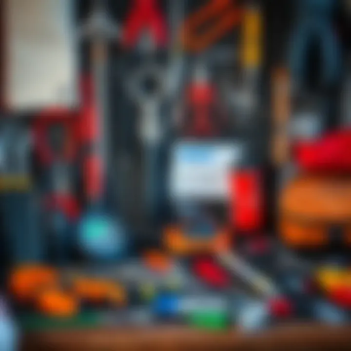 A well-organized setup displaying essential maintenance tools for foil kites