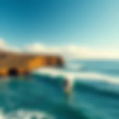 Stunning Coastal Scene with Hydrofoil Surfboarding Beautiful coastal landscape with hydrofoil surfboarding