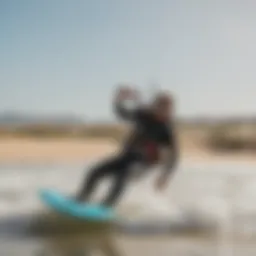 Kitesurfing action shot on the beach