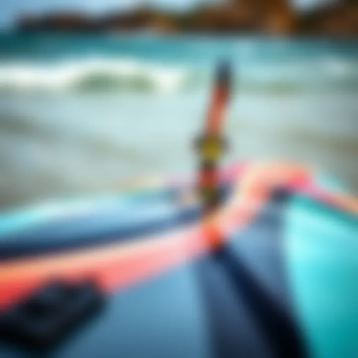 Sleek Design of Liquid Force Kite Boards Close-up view of a Liquid Force kite board showcasing its sleek design and vibrant colors.