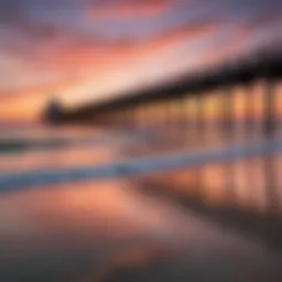 A stunning view of Okaloosa Island Pier at sunset showcasing vibrant colors in the sky
