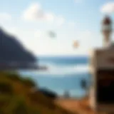Scenic view of Playa de Oro RV Park with kiteboarders in action