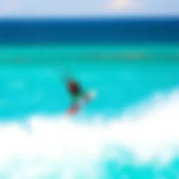 A vibrant kiteboarder soaring over the turquoise waters of Coconut Bay