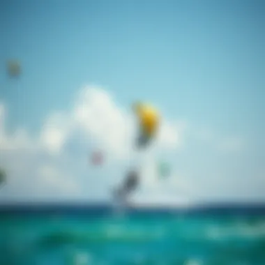 Wind conditions ideal for kiteboarding, with colorful kites in the sky