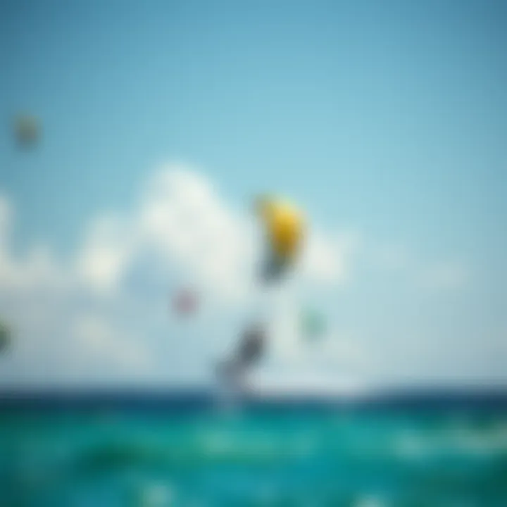 Wind conditions ideal for kiteboarding, with colorful kites in the sky