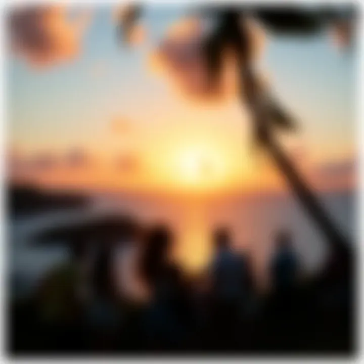Serene Sunset Over Coco Bay Visitors enjoying a sunset at Coco Bay, highlighting the serene beauty of the landscape