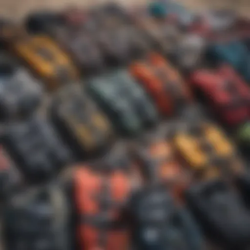 Various types of kitesurf harnesses displayed together