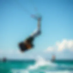Kiteboarder executing a high jump