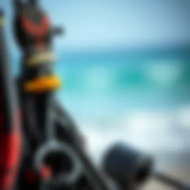 Evaluating Quality in Second-Hand Kitesurfing Gear Close-up of kitesurfing equipment, highlighting wear and quality