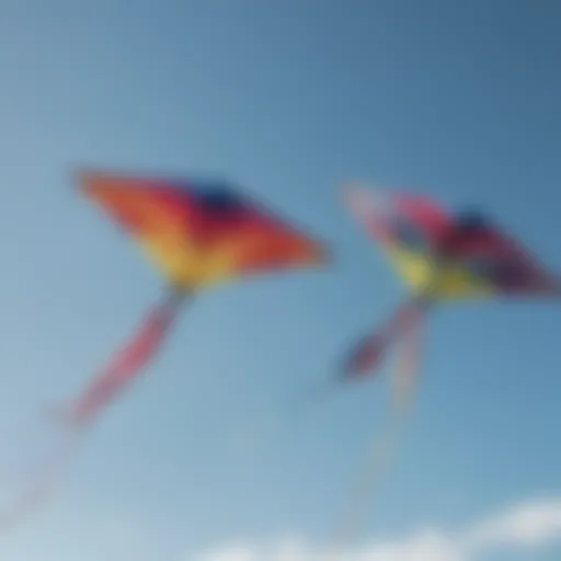 Colorful cloth kites flying in a blue sky