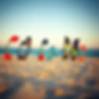 Diverse Sizes for Every Kiteboarder An array of kite wings in various sizes displayed on a sandy beach