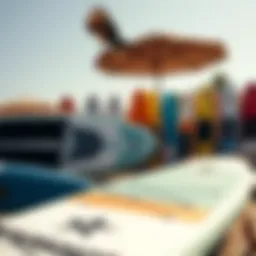A variety of Starboard SUPs displayed on a sunny beach