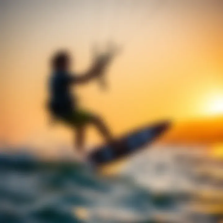 Serene experience with the Skywalker kiteboard during golden hour Rider enjoying the Skywalker kiteboard at sunset