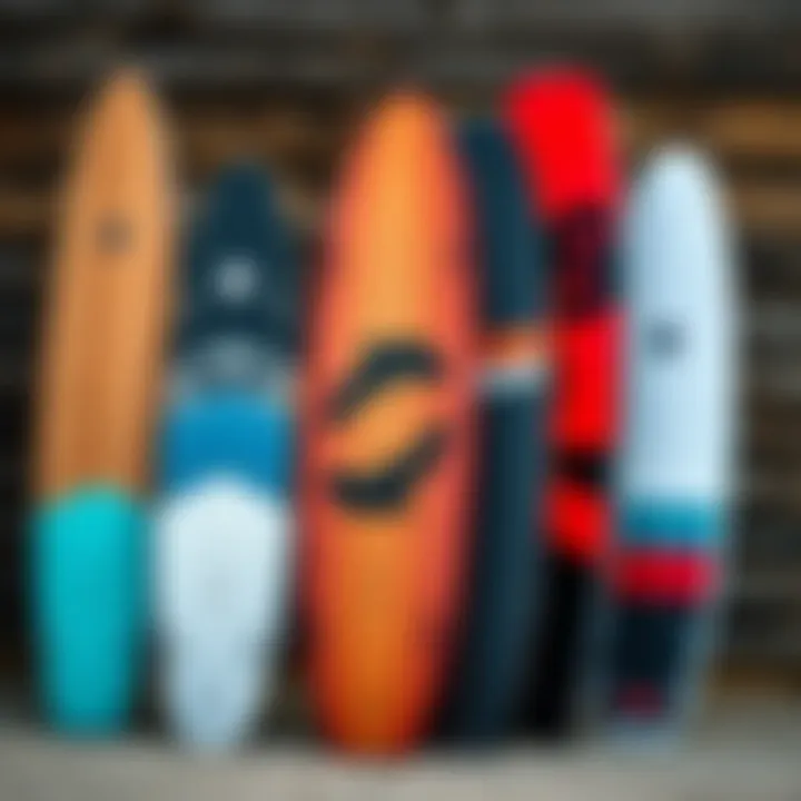 Comparative Analysis of Twin Tip Kiteboards Different twin tip kiteboards displayed for comparison