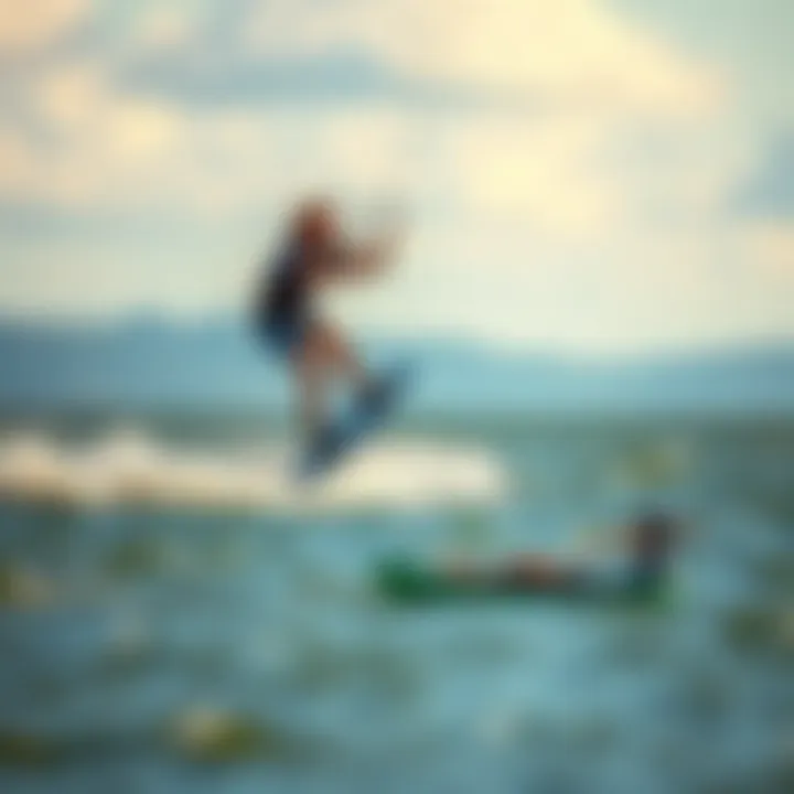 A kiteboarder riding the Waydoo Electric Hydrofoil in calm waters