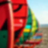 Vibrant used kiteboarding kites in an outdoor setting