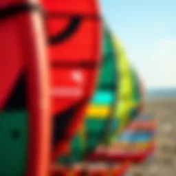 Vibrant used kiteboarding kites in an outdoor setting
