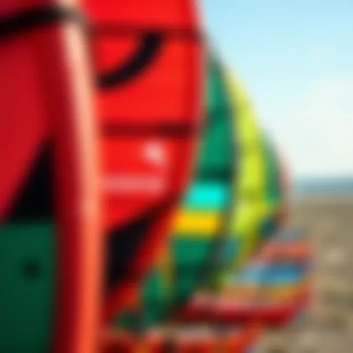 Vibrant used kiteboarding kites in an outdoor setting