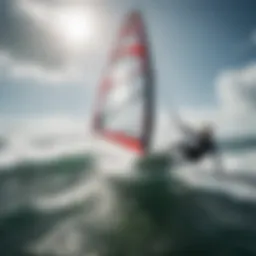 Windsurfer navigating through waves