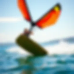 Close-up of a wing surfer in action on the water