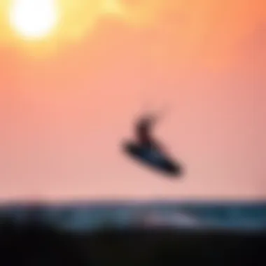 Kiteboarding at Sunset with Fanatic Sky Wing Board Beautiful sunset backdrop featuring kiteboarding with the Fanatic Sky Wing Board