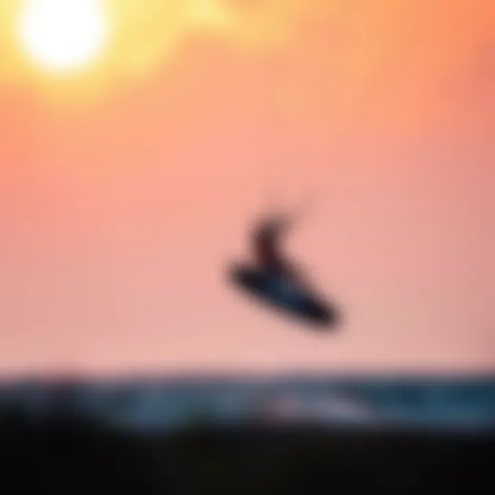 Kiteboarding at Sunset with Fanatic Sky Wing Board Beautiful sunset backdrop featuring kiteboarding with the Fanatic Sky Wing Board