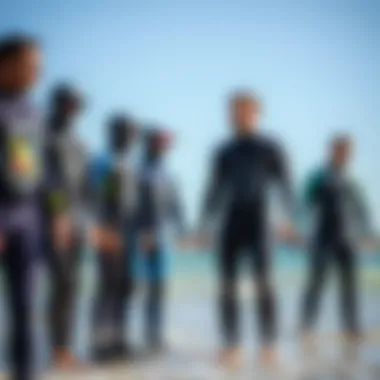A variety of wetsuits displayed for different body types
