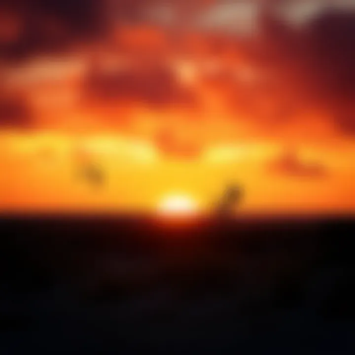 Sunset at Gulf Breeze: A Kiteboarder's Paradise A dramatic sunset illuminating the Gulf Breeze landscape, perfect for kiteboarding