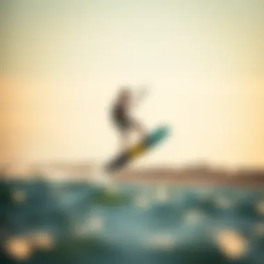 Dynamic Kitesurfing Action on Hydrofoil Dynamic action shot of a kitesurfer maneuvering with precision on a hydrofoil