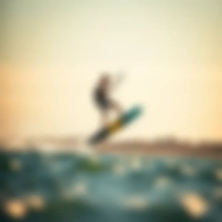 Dynamic Kitesurfing Action on Hydrofoil Dynamic action shot of a kitesurfer maneuvering with precision on a hydrofoil