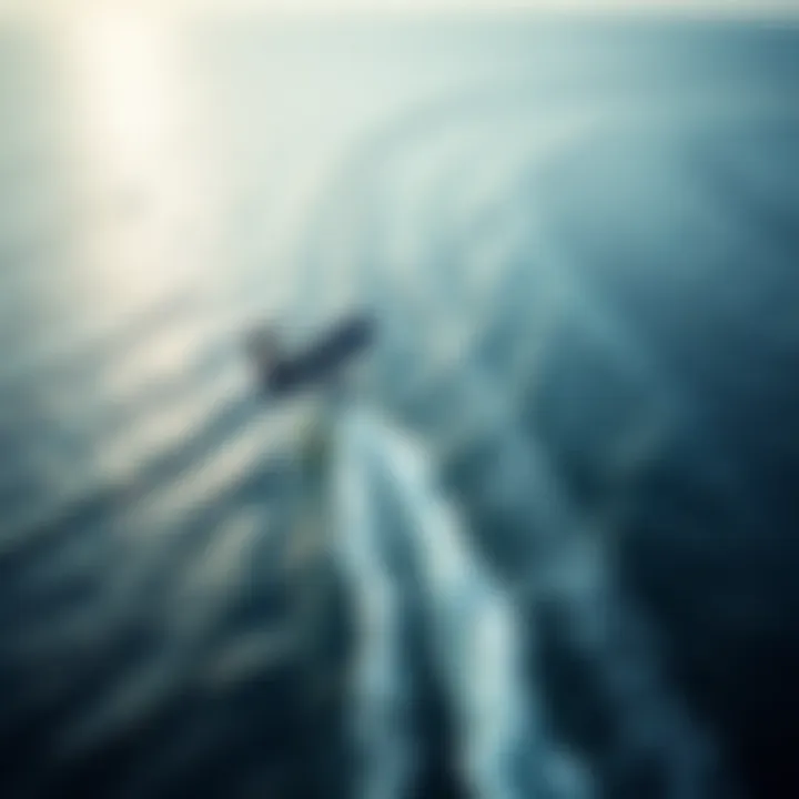 Aerial View of Hydrofoil Kitesurfing Stunning aerial view of a hydrofoil kitesurfer gliding above water